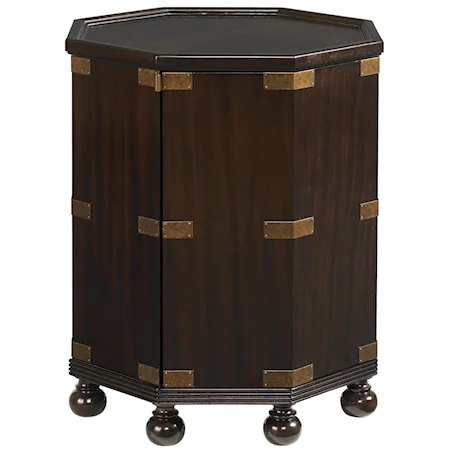Octagonal Pacific Campaign Accent Table with One Door & One Shelf